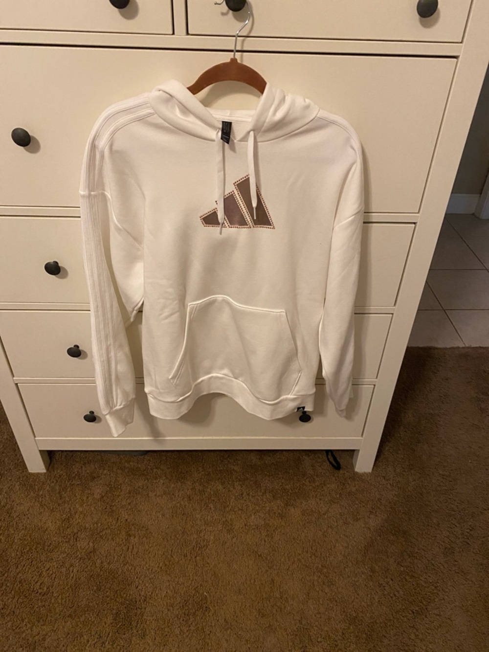 adidas White Hoodie with Brown Logo